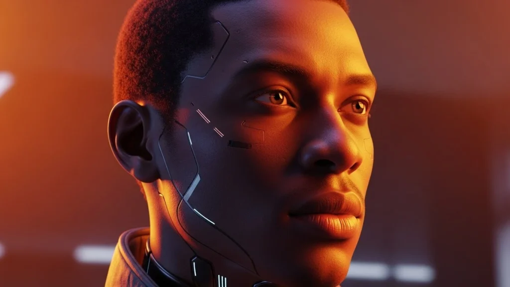 Home Hero image for Miya Ink Digital depicting a robot-like young African figure, symbolising a forward-thinking partnership between human effort and artificial intelligence